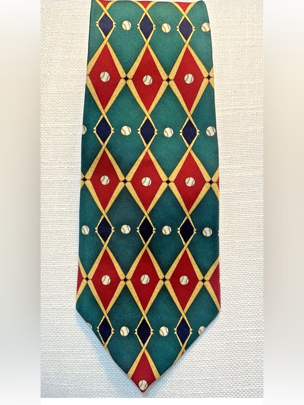 Vintage Tommy Hilfiger Men’s Tie 100% Italian Silk Baseball Diamond Bats Balls